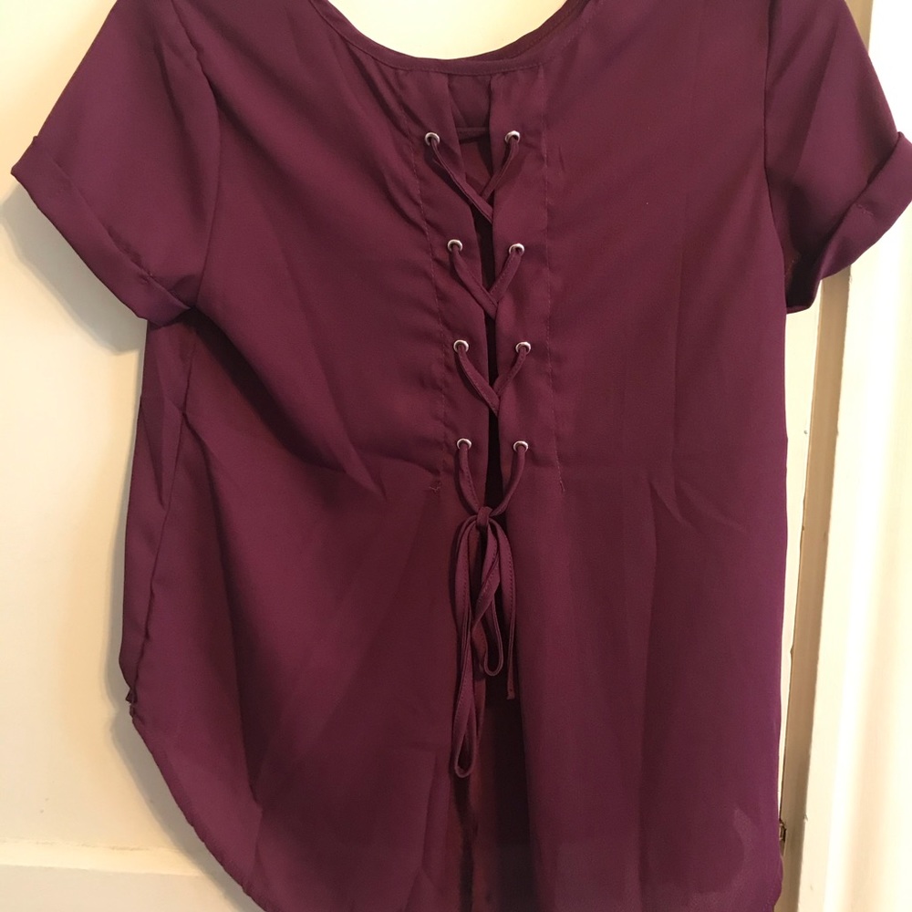 Sheer Maroon blouse with corset back